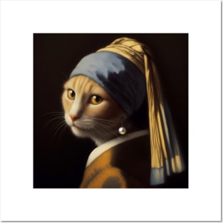 Cat with a Pearl Earring Posters and Art